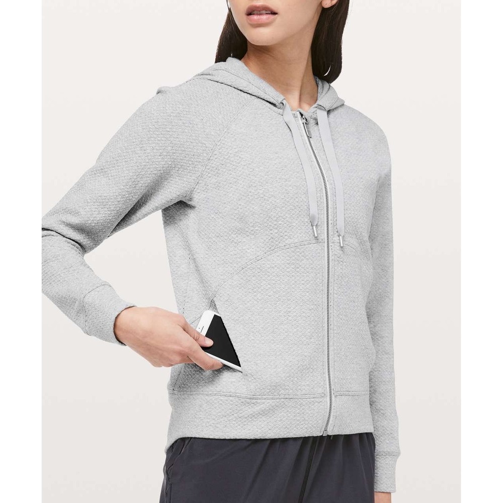 Lululemon Catch A Moment Zip Hoodie Womens 10 Gray Textured Activewear Outdoors